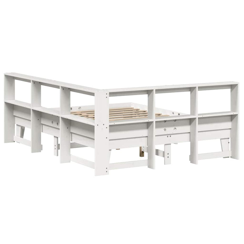 vidaXL fehér tömör fenyőfa könyvespolcos ágy matrac nélkül 150x200 cm