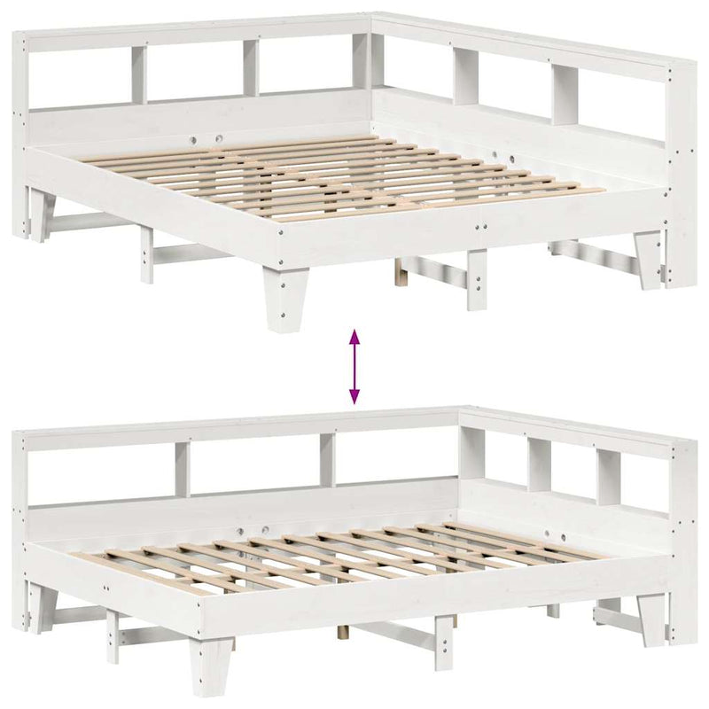 vidaXL fehér tömör fenyőfa könyvespolcos ágy matrac nélkül 150x200 cm