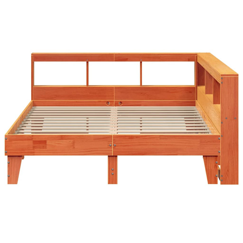 vidaXL barna tömör fenyőfa könyvespolcos ágy matrac nélkül 150 x 200cm