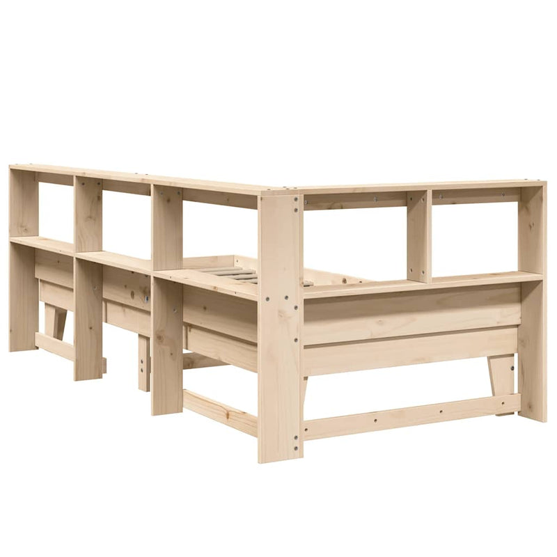 vidaXL tömör fenyőfa könyvespolcos ágy matrac nélkül 90 x 200 cm