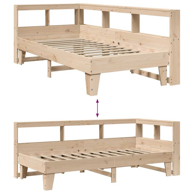 vidaXL tömör fenyőfa könyvespolcos ágy matrac nélkül 90 x 200 cm