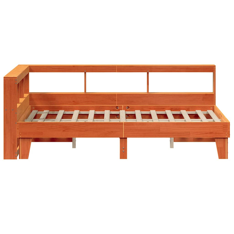 vidaXL barna tömör fenyőfa könyvespolcos ágy matrac nélkül 140 x 190cm