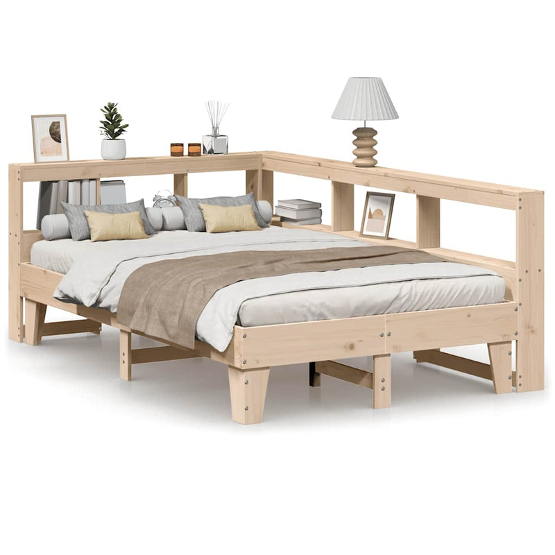 vidaXL tömör fenyőfa könyvespolcos ágy matrac nélkül 135 x 190 cm
