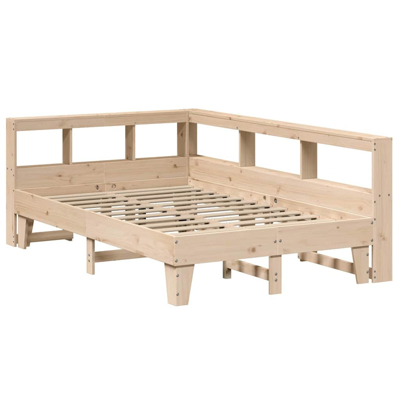 vidaXL tömör fenyőfa könyvespolcos ágy matrac nélkül 135 x 190 cm