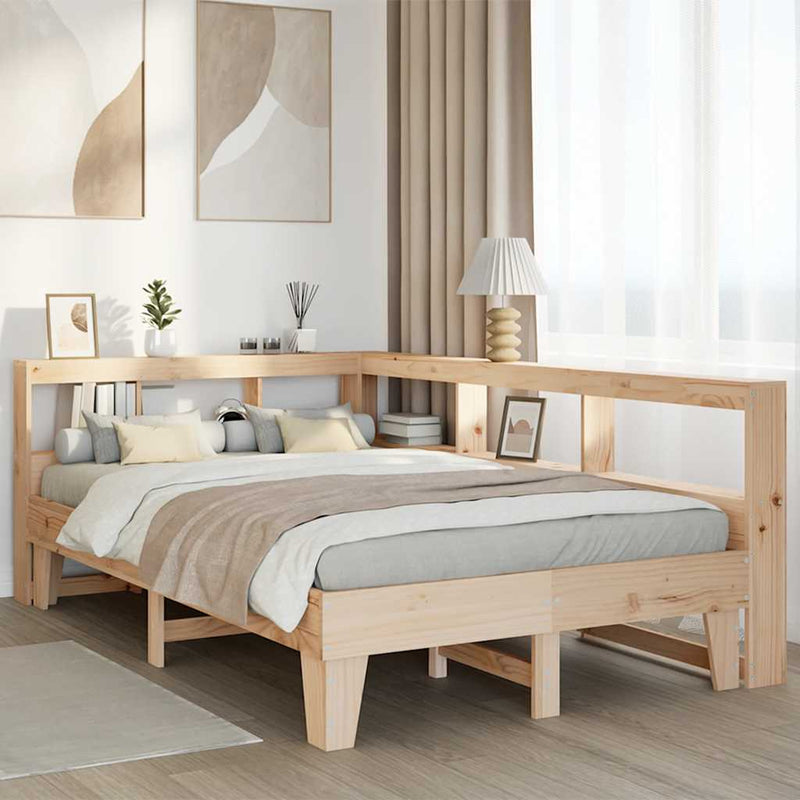 vidaXL tömör fenyőfa könyvespolcos ágy matrac nélkül 135 x 190 cm