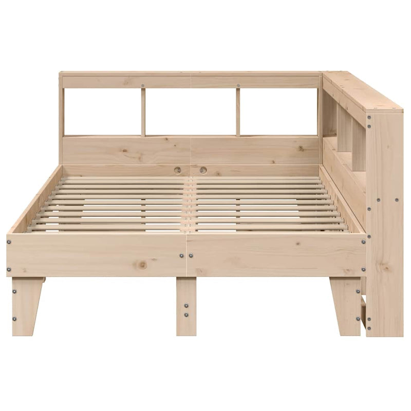 vidaXL tömör fenyőfa könyvespolcos ágy matrac nélkül 135 x 190 cm