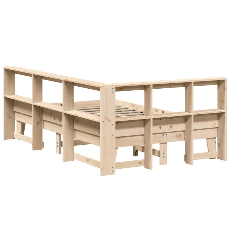 vidaXL tömör fenyőfa könyvespolcos ágy matrac nélkül 135 x 190 cm