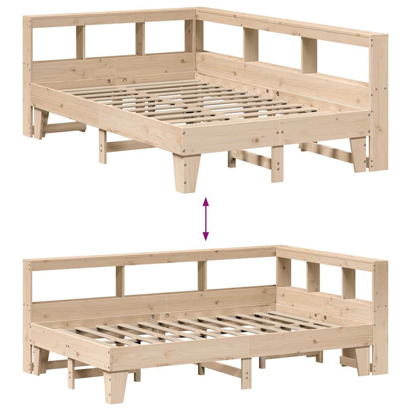 vidaXL tömör fenyőfa könyvespolcos ágy matrac nélkül 135 x 190 cm