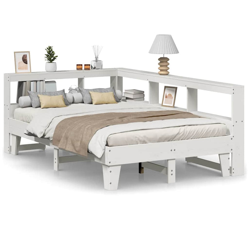 vidaXL fehér tömör fenyőfa könyvespolcos ágy matrac nélkül 135x190 cm