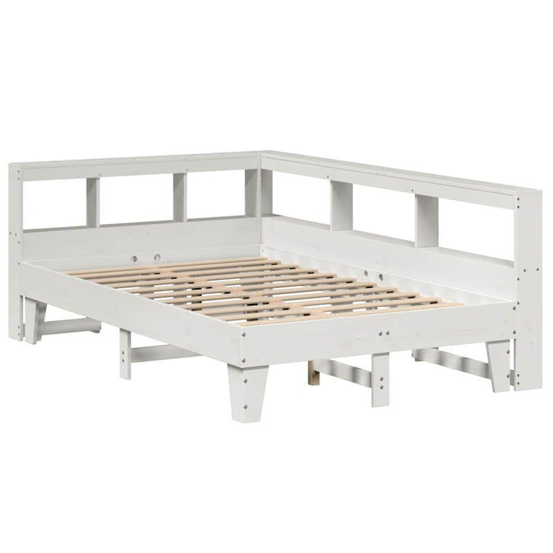 vidaXL fehér tömör fenyőfa könyvespolcos ágy matrac nélkül 135x190 cm