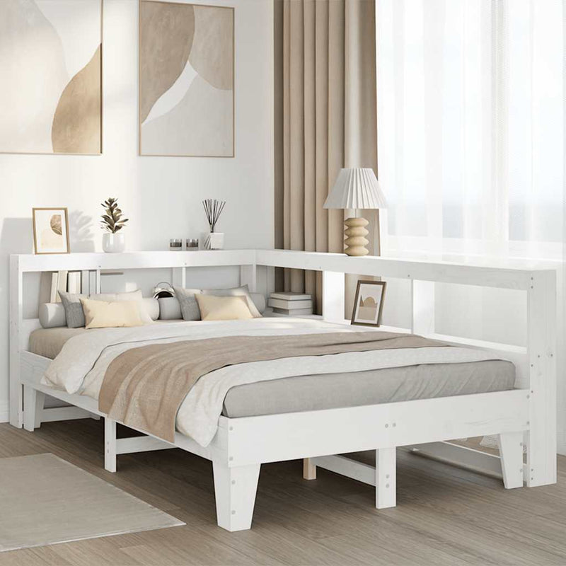 vidaXL fehér tömör fenyőfa könyvespolcos ágy matrac nélkül 135x190 cm