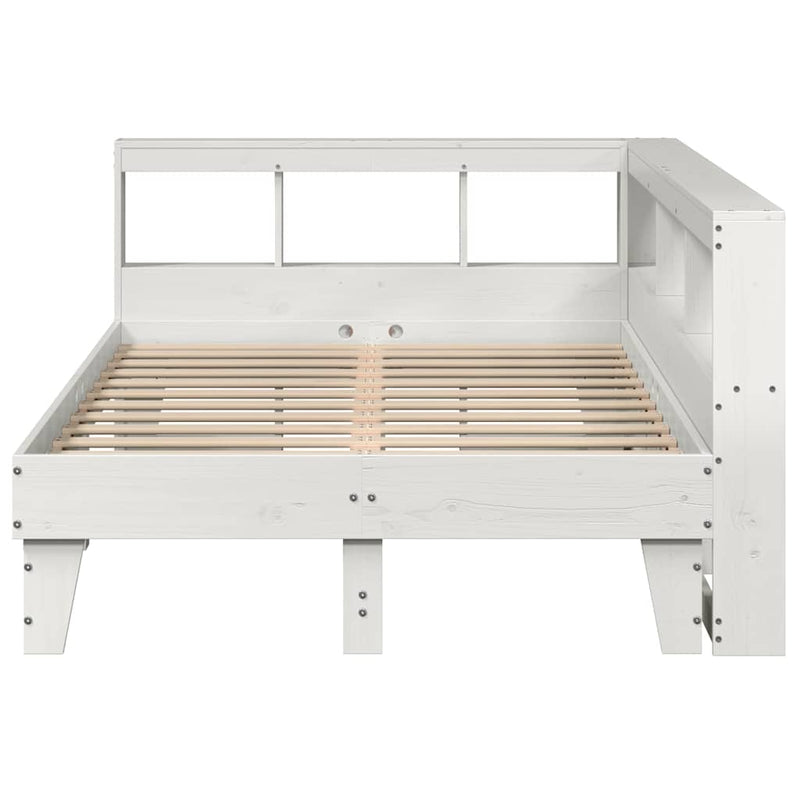 vidaXL fehér tömör fenyőfa könyvespolcos ágy matrac nélkül 135x190 cm