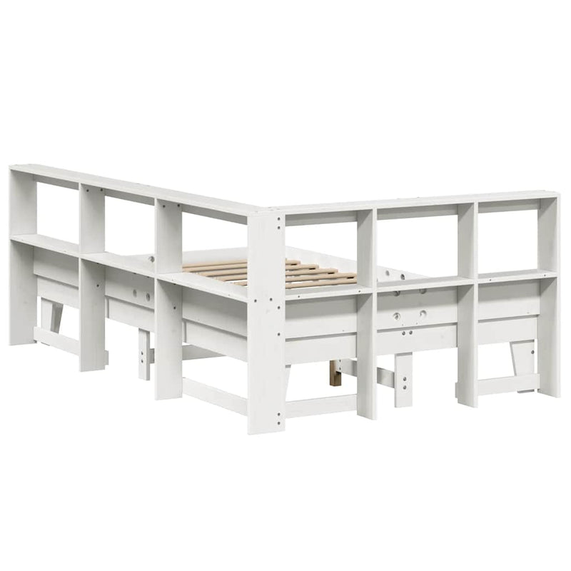 vidaXL fehér tömör fenyőfa könyvespolcos ágy matrac nélkül 135x190 cm