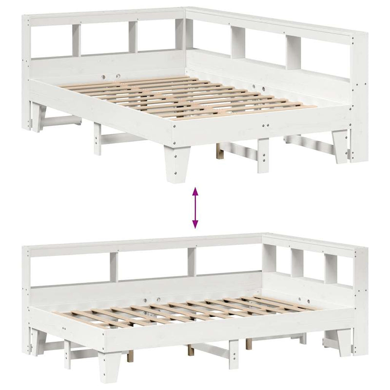 vidaXL fehér tömör fenyőfa könyvespolcos ágy matrac nélkül 135x190 cm