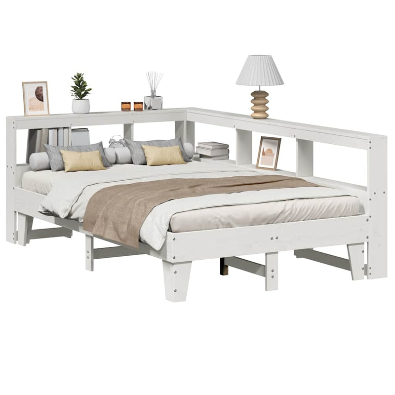 vidaXL fehér tömör fenyőfa könyvespolcos ágy matrac nélkül 135x190 cm