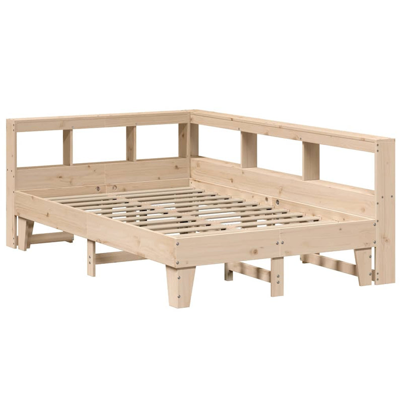 vidaXL tömör fenyőfa könyvespolcos ágy matrac nélkül 120 x 190 cm