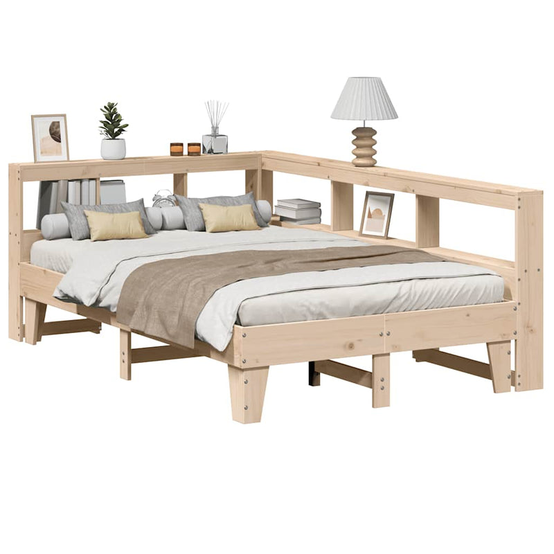 vidaXL tömör fenyőfa könyvespolcos ágy matrac nélkül 120 x 190 cm
