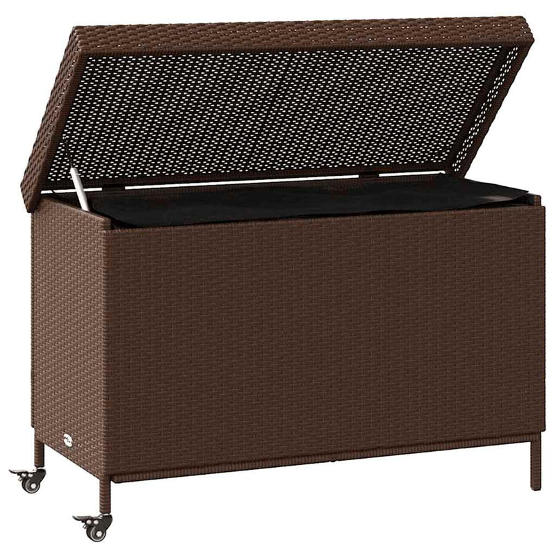 vidaXL barna polyrattan kerti tárolóláda kerekekkel 110x55x73 cm