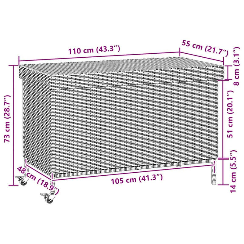 vidaXL barna polyrattan kerti tárolóláda kerekekkel 110x55x73 cm