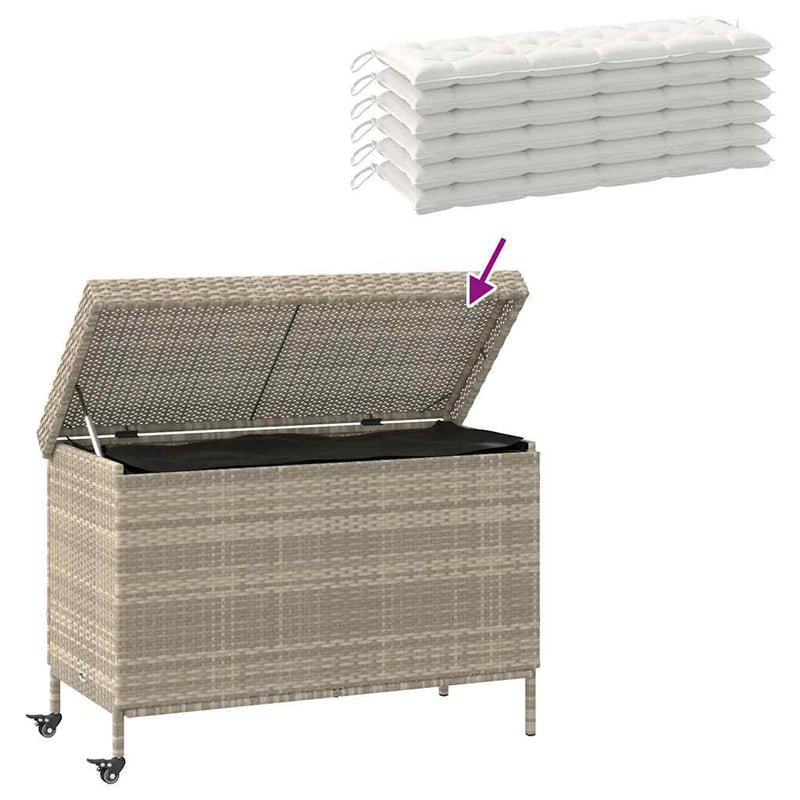 vidaXL Kerti tároló doboz kerekekkel világosszürke 110x55x73 cm