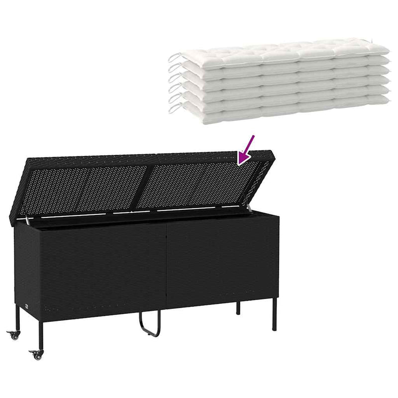 vidaXL fekete polyrattan kerti tárolóláda kerekekkel 160x55x75 cm