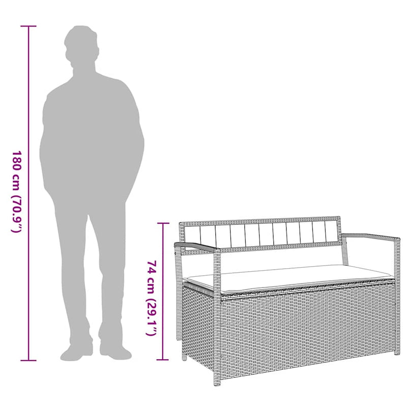 vidaXL barna polyrattan kerti tárolópad párnával