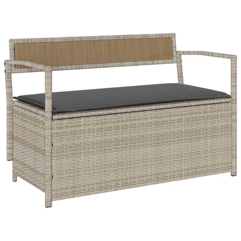 vidaXL világosszürke polyrattan kerti tárolópad párnával