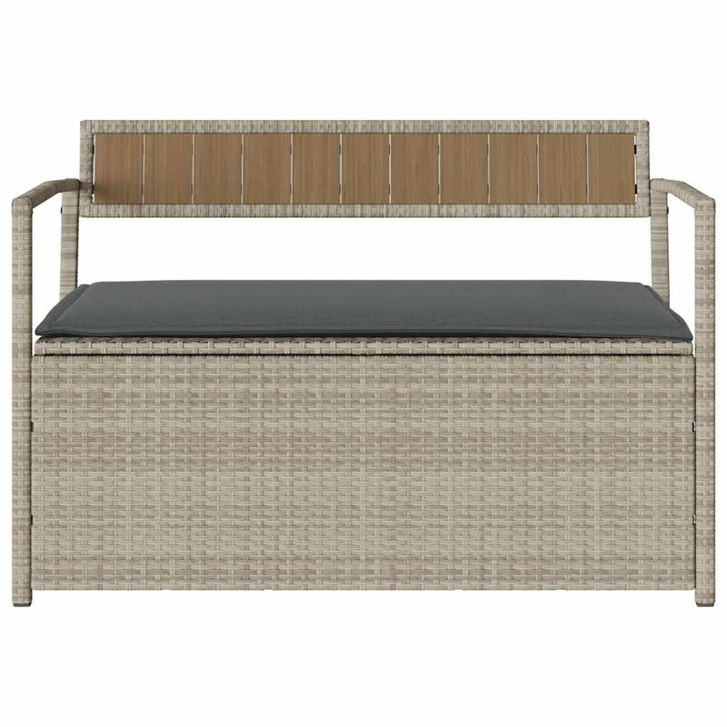 vidaXL világosszürke polyrattan kerti tárolópad párnával
