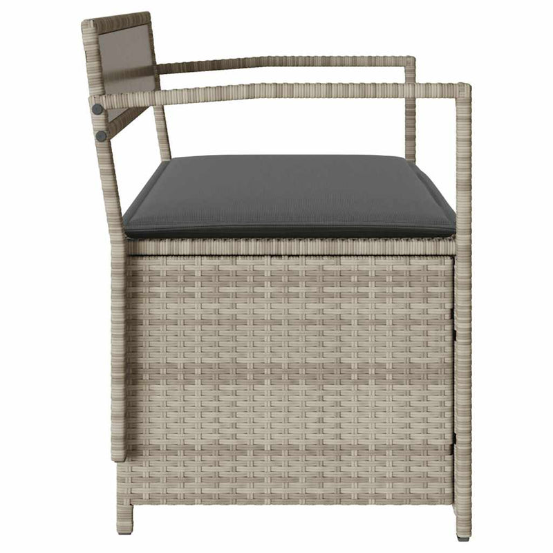 vidaXL világosszürke polyrattan kerti tárolópad párnával