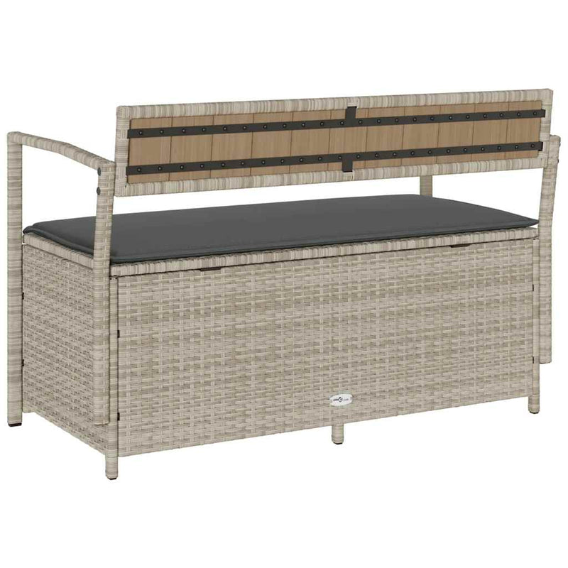 vidaXL világosszürke polyrattan kerti tárolópad párnával