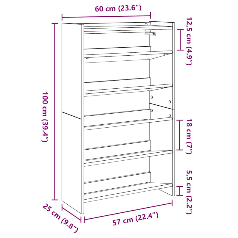 vidaXL fehér szerelt fa cipőtároló szekrény 60 x 25x 100 cm