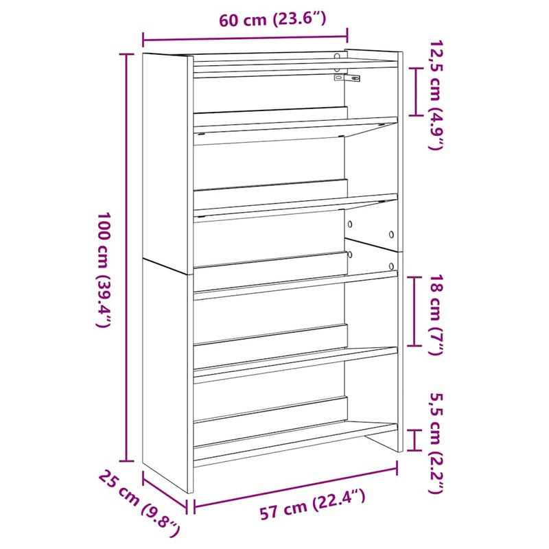 vidaXL fekete szerelt fa cipőtároló szekrény 60x25x100 cm