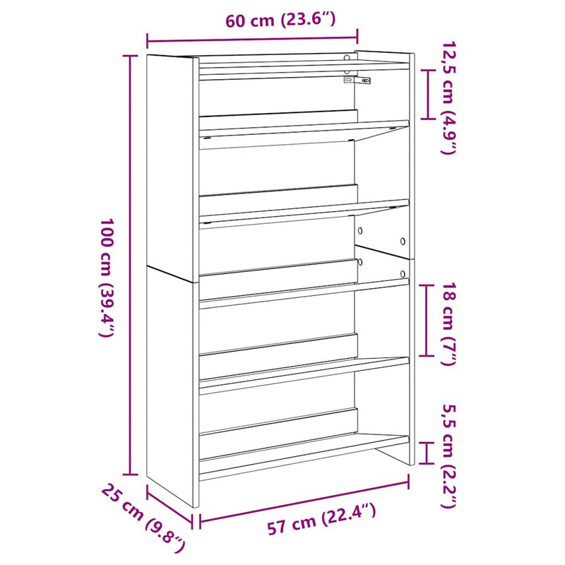 vidaXL szürke sonoma színű szerelt fa cipőtartó 60x25x100 cm