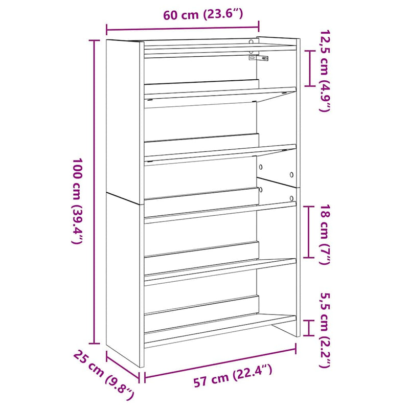 vidaXL antik fa szerelt fa cipőtartó 60 x 25 x 100 cm