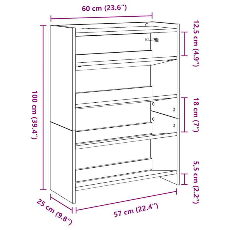 vidaXL fehér szerelt fa cipőtároló szekrény 80 x 25 x 61,5 cm