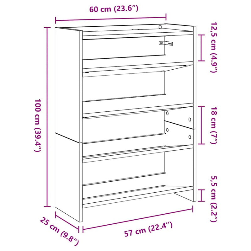 vidaXL fekete szerelt fa cipőtároló szekrény 80x25x61,5 cm