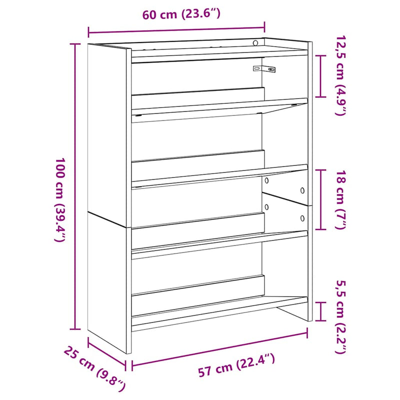 vidaXL sonoma tölgy színű szerelt fa cipőtartó 80x25x61,5 cm