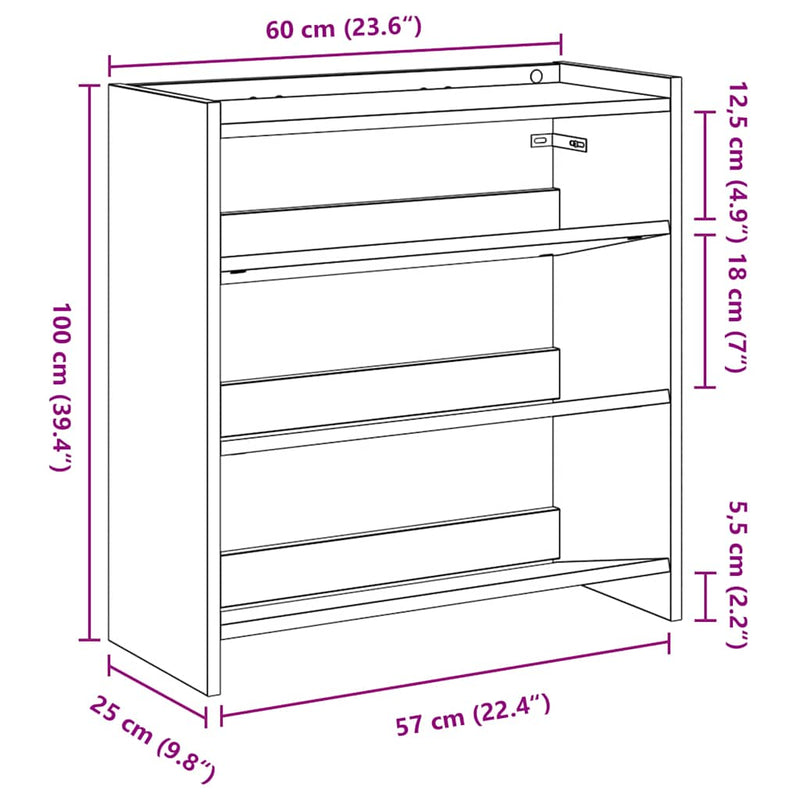 vidaXL fekete szerelt fa cipőtároló szekrény 60x25x62 cm