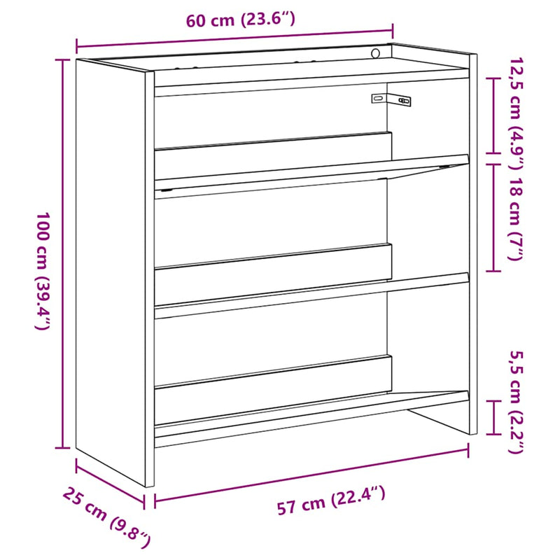 vidaXL sonoma tölgy színű szerelt fa cipőtartó 60x25x62 cm