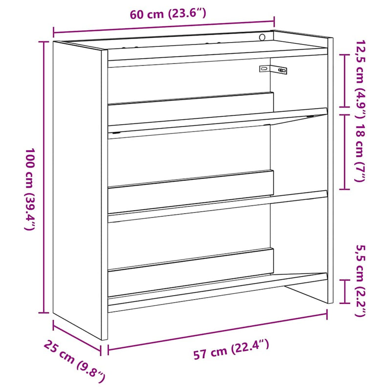 vidaXL füstös tölgy színű szerelt fa cipőtartó 60x25x62 cm