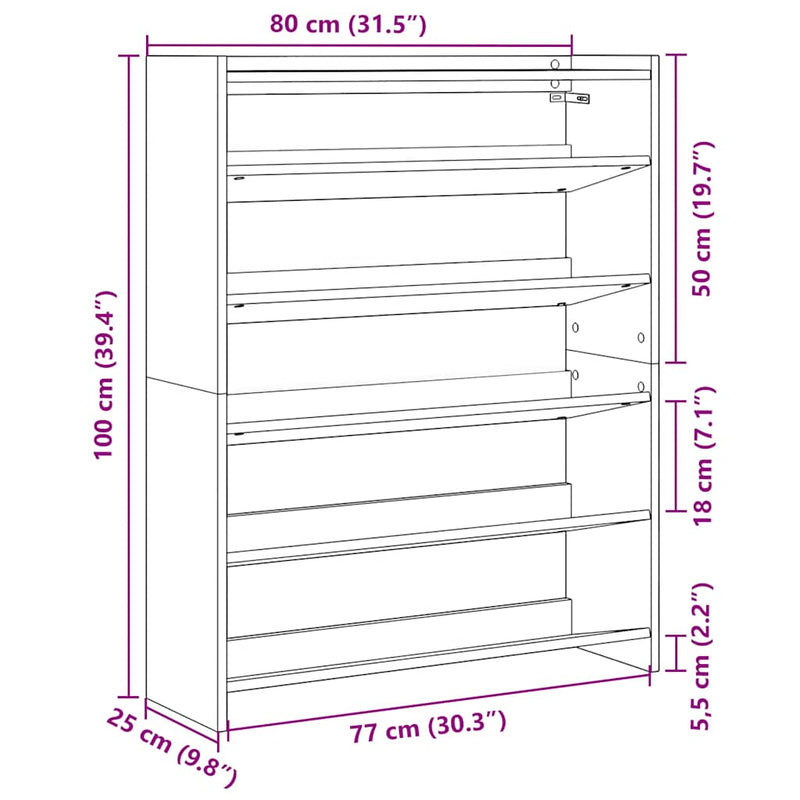 vidaXL kézműves tölgy színű szerelt fa cipősszekrény 80x25x100 cm