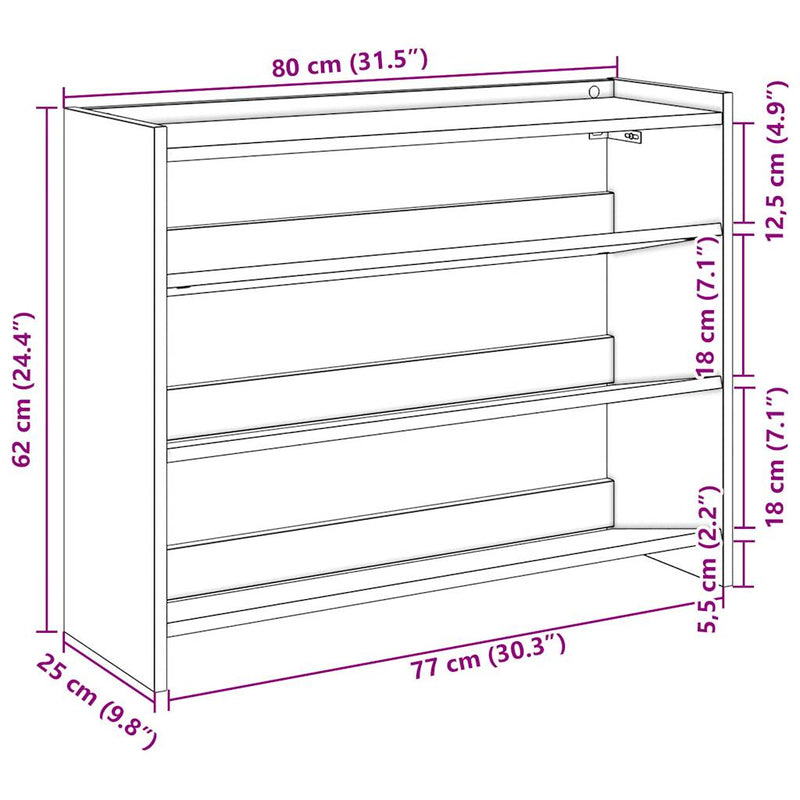 vidaXL fekete szerelt fa cipőtároló szekrény 80x25x61,5 cm