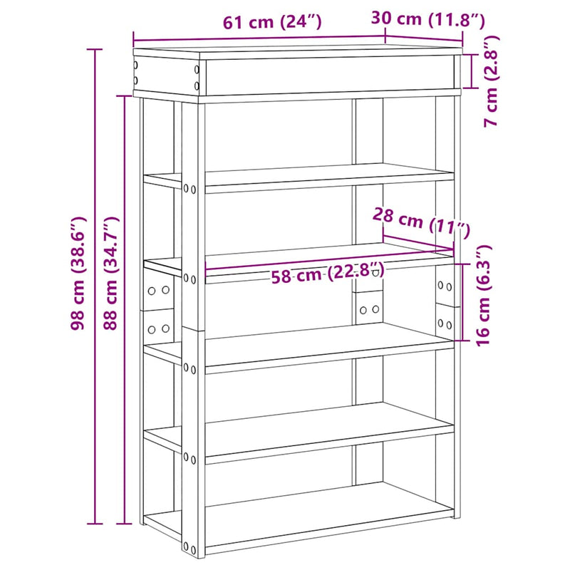 vidaXL fekete szerelt fa cipőtartó 60x30x98 cm