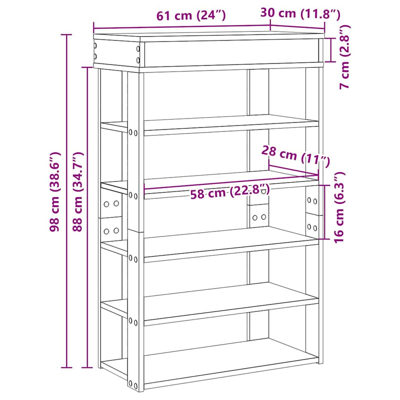 vidaXL betonszürke szerelt fa cipőtartó 60x30x98 cm