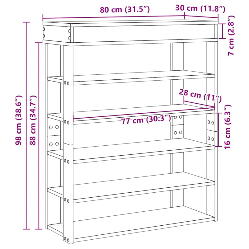 vidaXL fekete szerelt fa cipőtartó 80x30x98 cm