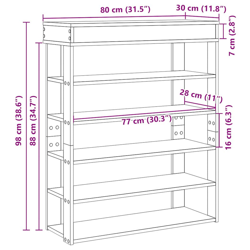 vidaXL sonoma tölgy színű szerelt fa cipőtartó 80x30x98 cm