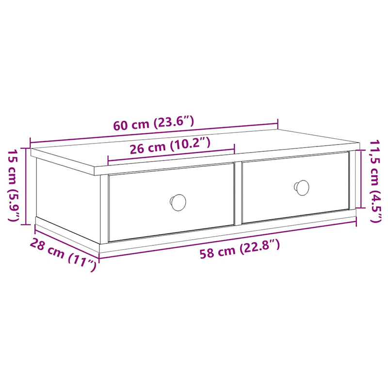 vidaXL Falipolc fiókokkal fekete 60x28x15 cm műszaki fa