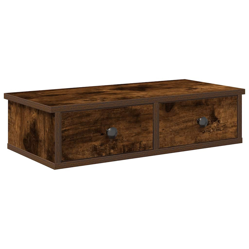 vidaXL Falipolc fiókokkal füstölt tölgy 60x28x15 cm műszaki fa