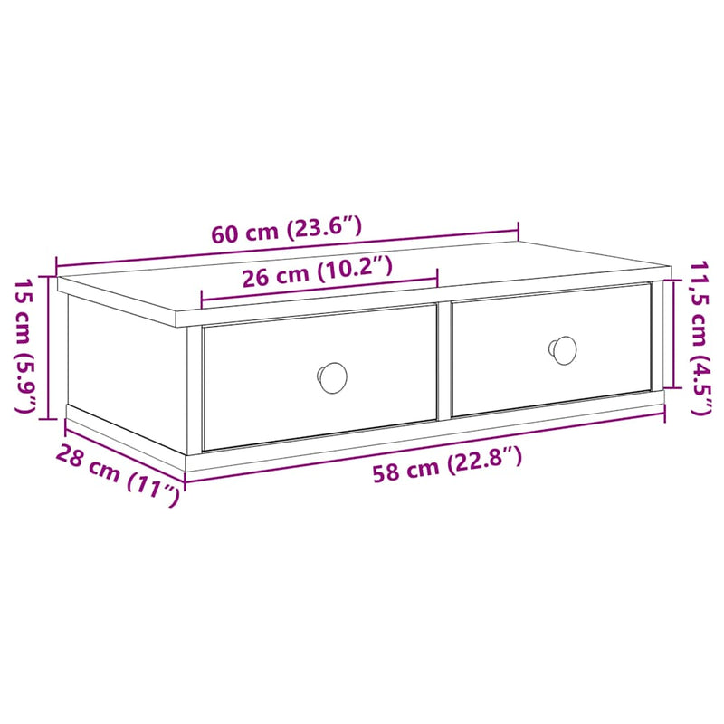 vidaXL Falipolc fiókokkal füstölt tölgy 60x28x15 cm műszaki fa
