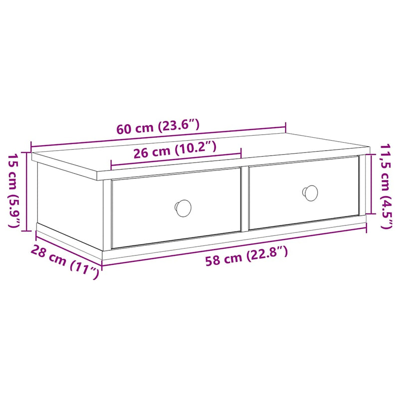 vidaXL Falipolc fiókokkal szürke sonoma 60x28x15 cm műszaki fa